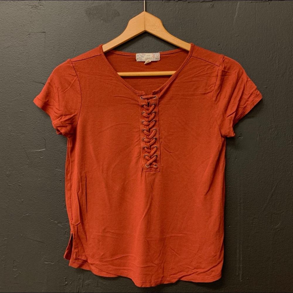 Rust Orange Laced Front Brass Shirt